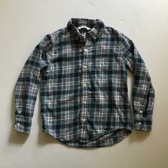 Janie and Jack blue plaid flannel button down shirt - Picture 2 of 4
